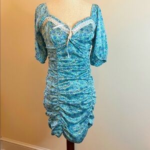 For Love & Lemons Blue Floral Mini Dress - Size L - EUC